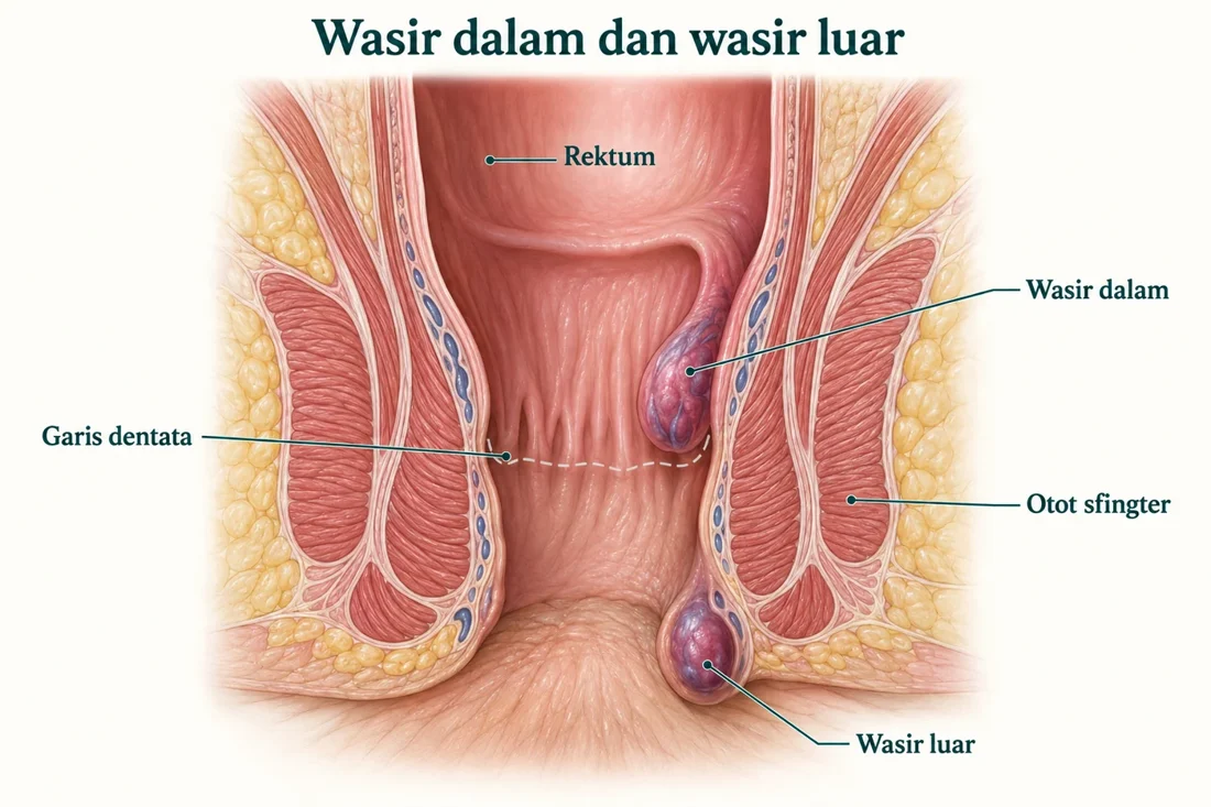 Ilustrasi edukasi wasir dan proktologi untuk evaluasi benjolan anus